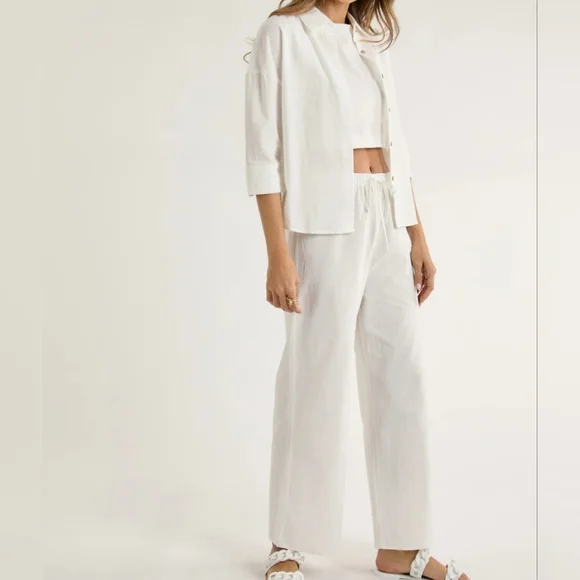 065 LAST 1 NEW! 3PCS Set Crop Inner Top W/ Full Length Pants & Button Down Shirt - Picture 3 of 8